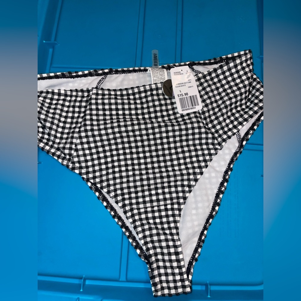 Forever 21 BNWT Women's Black and White seersucker Gingham Swim Bottom size L
